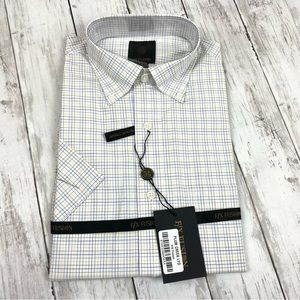 Nwt FX Fusion Short Sleeve White Checked Button Down Shirt Medium Casual